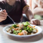 Kids Eat Vegetable and Shrimp Menu on Table